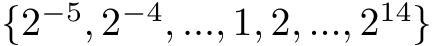 {2−5, 2−4, ..., 1, 2, ..., 214}