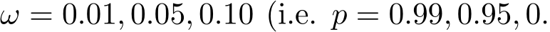  ω = 0.01, 0.05, 0.10 (i.e. p = 0.99, 0.95, 0.