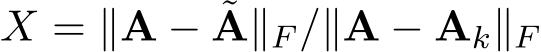  X = ∥A − ˜A∥F /∥A − Ak∥F