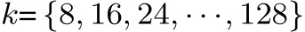  k= {8, 16, 24, · · ·, 128}