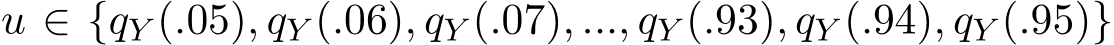 u ∈ {qY (.05), qY (.06), qY (.07), ..., qY (.93), qY (.94), qY (.95)}