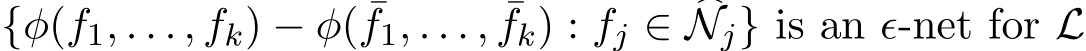 {φ(f1, . . . , fk) − φ( ¯f1, . . . , ¯fk) : fj ∈ �Nj} is an ϵ-net for L