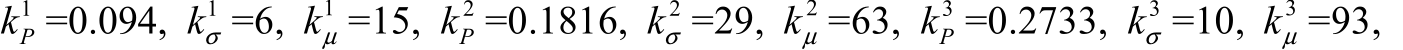 Pk =0.094, 1kσ =6, 1kµ =15, 2Pk =0.1816, 2kσ =29, 2kµ =63, 3Pk =0.2733, 3kσ =10, 3kµ =93,