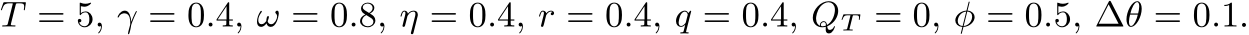  T = 5, γ = 0.4, ω = 0.8, η = 0.4, r = 0.4, q = 0.4, QT = 0, φ = 0.5, ∆θ = 0.1.