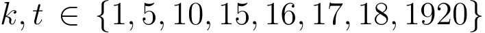 k, t ∈ {1, 5, 10, 15, 16, 17, 18, 1920}