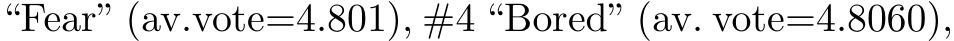 “Fear” (av.vote=4.801), #4 “Bored” (av. vote=4.8060),