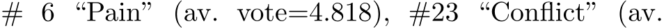 # 6 “Pain” (av. vote=4.818), #23 “Conflict” (av.