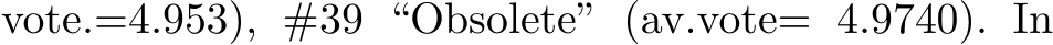 vote.=4.953), #39 “Obsolete” (av.vote= 4.9740). In