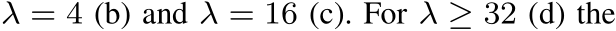  λ = 4 (b) and λ = 16 (c). For λ ≥ 32 (d) the