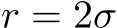  r = 2σ