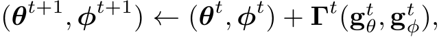 (θt+1, φt+1) ← (θt, φt) + Γt(gtθ, gtφ),