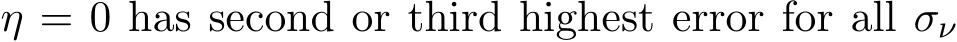 η = 0 has second or third highest error for all σν