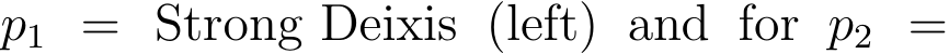  p1 = Strong Deixis (left) and for p2 =