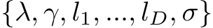  {λ, γ, l1, ..., lD, σ}