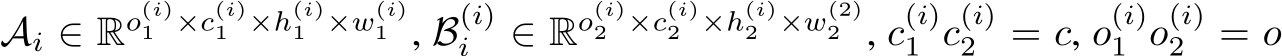  Ai ∈ Ro(i)1 ×c(i)1 ×h(i)1 ×w(i)1 , B(i)i ∈ Ro(i)2 ×c(i)2 ×h(i)2 ×w(2)2 , c(i)1 c(i)2 = c, o(i)1 o(i)2 = o
