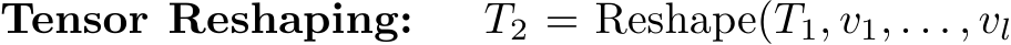 Tensor Reshaping: T2 = Reshape(T1, v1, . . . , vl