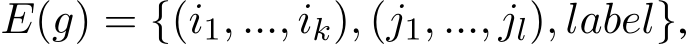  E(g) = {(i1, ..., ik), (j1, ..., jl), label},