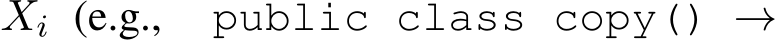  Xi (e.g., public class copy() →