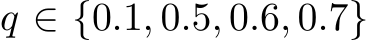 q ∈ {0.1, 0.5, 0.6, 0.7}