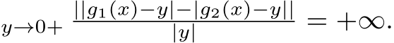 y→0+||g1(x)−y|−|g2(x)−y|||y| = +∞.