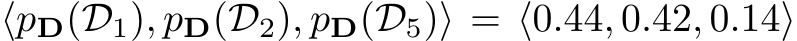  ⟨pD(D1), pD(D2), pD(D5)⟩ = ⟨0.44, 0.42, 0.14⟩