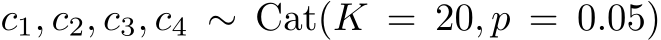  c1, c2, c3, c4 ∼ Cat(K = 20, p = 0.05)