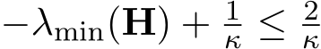 −λmin(H) + 1κ ≤ 2κ 