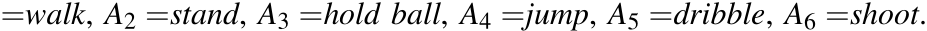  =walk, A2 =stand, A3 =hold ball, A4 =jump, A5 =dribble, A6 =shoot.