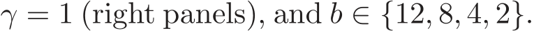  γ = 1 (right panels), and b ∈ {12, 8, 4, 2}.