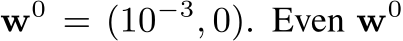  w0 = (10−3, 0). Even w0 