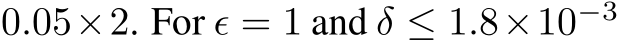  0.05×2. For ϵ = 1 and δ ≤ 1.8×10−3