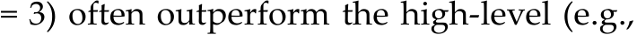 = 3) often outperform the high‐level (e.g.,