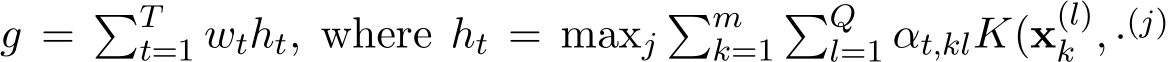  g = �Tt=1 wtht, where ht = maxj�mk=1�Ql=1 αt,klK(x(l)k , ·(j)