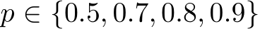  p ∈ {0.5, 0.7, 0.8, 0.9}