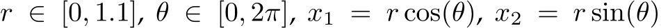 r ∈ [0, 1.1], θ ∈ [0, 2π], x1 = r cos(θ), x2 = r sin(θ)