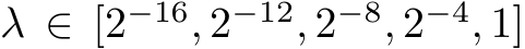  λ ∈ [2−16, 2−12, 2−8, 2−4, 1]