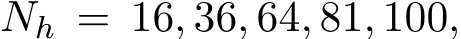  Nh = 16, 36, 64, 81, 100,