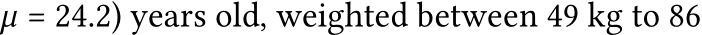 µ = 24.2) years old, weighted between 49 kg to 86