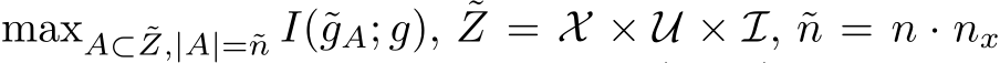 maxA⊂ ˜Z,|A|=˜n I(˜gA; g), ˜Z = X × U × I, ˜n = n · nx