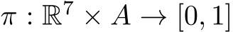  π : R7 × A → [0, 1]