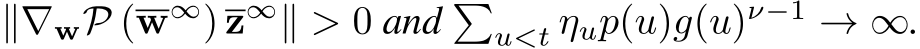  ∥∇wP (w∞) z∞∥ > 0 and �u<t ηup(u)g(u)ν−1 → ∞.