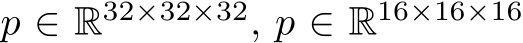  p ∈ R32×32×32, p ∈ R16×16×16