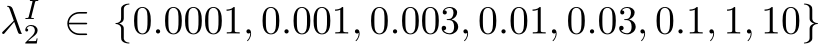  λI2 ∈ {0.0001, 0.001, 0.003, 0.01, 0.03, 0.1, 1, 10}