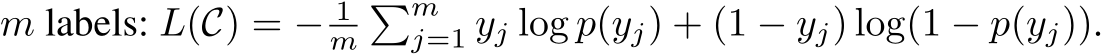 m labels: L(C) = − 1m�mj=1 yj log p(yj) + (1 − yj) log(1 − p(yj)).