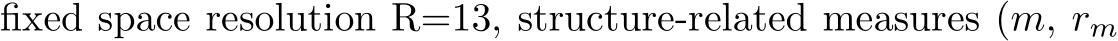 fixed space resolution R=13, structure-related measures (m, rm