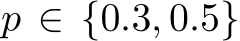 p ∈ {0.3, 0.5}