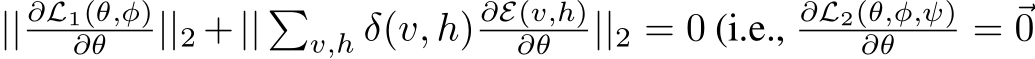 || ∂L1(θ,φ)∂θ ||2 +|| �v,h δ(v, h) ∂E(v,h)∂θ ||2 = 0 (i.e., ∂L2(θ,φ,ψ)∂θ = ⃗0