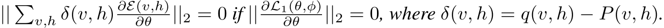 || �v,h δ(v, h) ∂E(v,h)∂θ ||2 = 0 if || ∂L1(θ,φ)∂θ ||2 = 0, where δ(v, h) = q(v, h) − P(v, h).