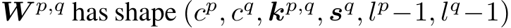  W p,q has shape (cp, cq, kp,q, sq, lp−1, lq−1)