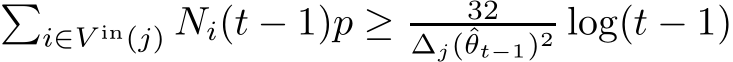  �i∈V in(j) Ni(t − 1)p ≥ 32∆j(ˆθt−1)2 log(t − 1)